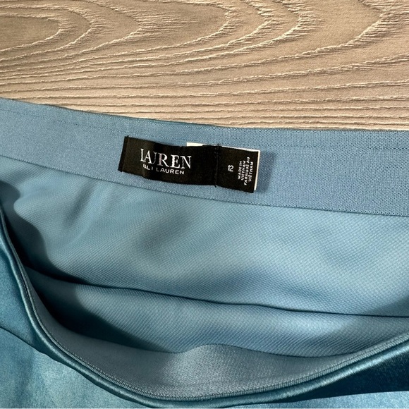 Lauren Ralph Lauren Blue Satin Midi Skirt Acid Wash Effect Size 12 - Picture 2 of 4